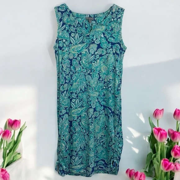 T by Talbots Blue and Green Paisley Floral Mini Dress Women’s Size SP - Picture 1 of 11